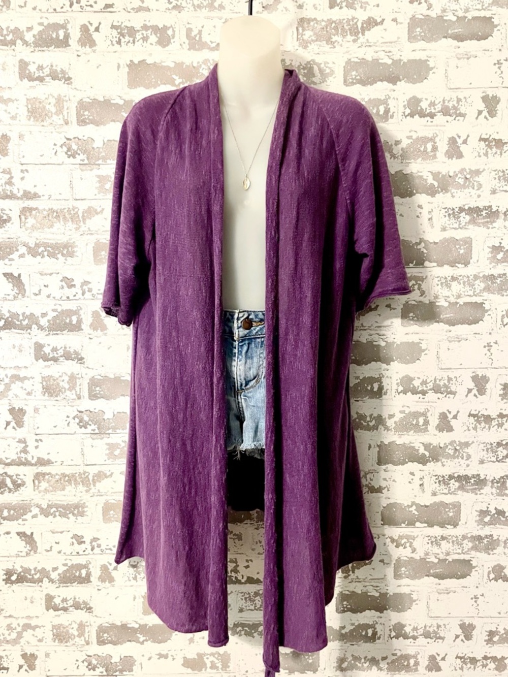 Eileen Fisher Purple Linen Blend Open Front Cardigan Draped Lightweight Size M